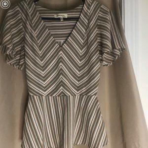 Brown and White Peplum Shirt